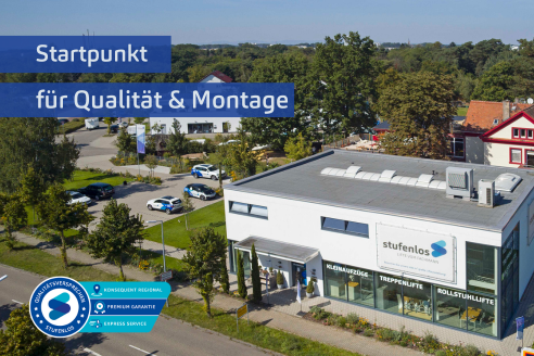 STUFENLOS Lift-Zentrum in Karlsruhe aus der Vogelperspektive – Startpunkt für Lieferung, Prüfung und Montage von Liftanlagen