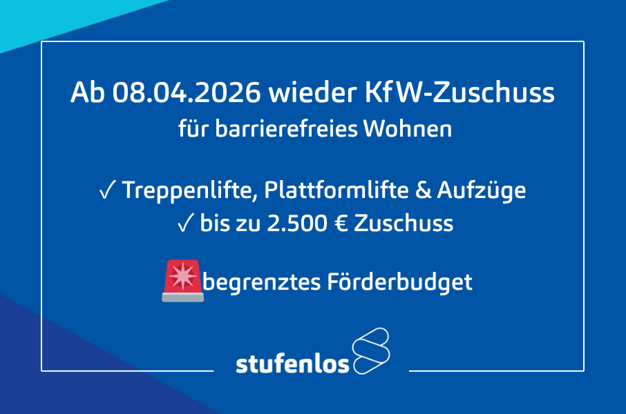 KfW-Zuschuss 2026: Bis zu 2.500 € für Treppenlifte, Plattformlifte und Aufzüge